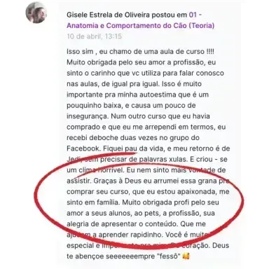 Depoimento de aluno da Graduação Groomer de Valor 1