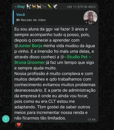 Depoimento de aluno da Graduação Groomer de Valor 2